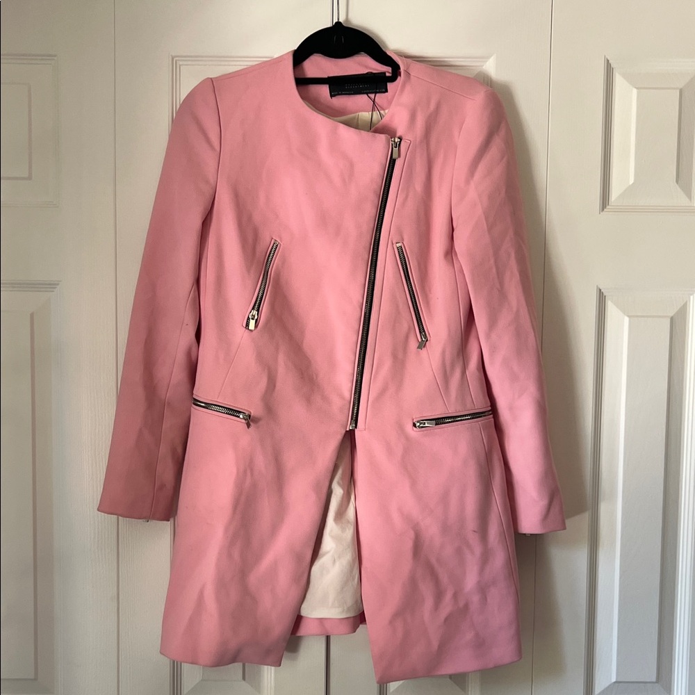 Zara Blush Pink Trench Coat with Silver Zippers